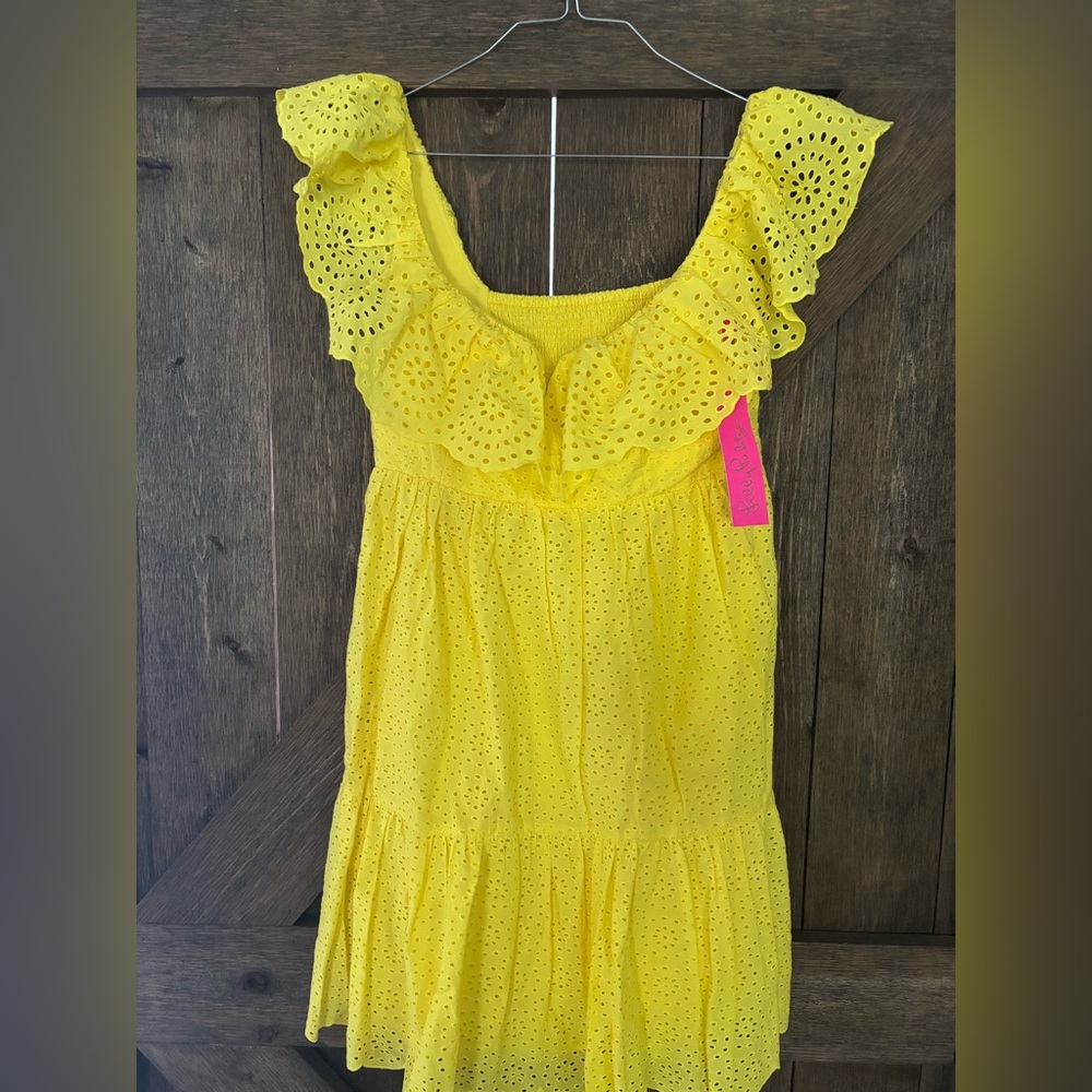 Lilly Pulitzer Yellow Flutter Sleeve Ruffled Dress